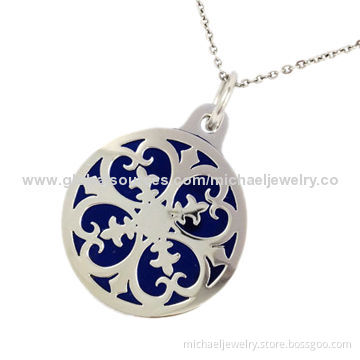Stainless steel pendants with anodic oxidation dark blue and welding pattern on the sheet steel